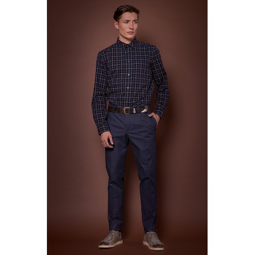 DARK BLUE CHECKED SHIRT IN RED & WHITE