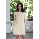 DRESS VELVET BEIGE WITH LACE